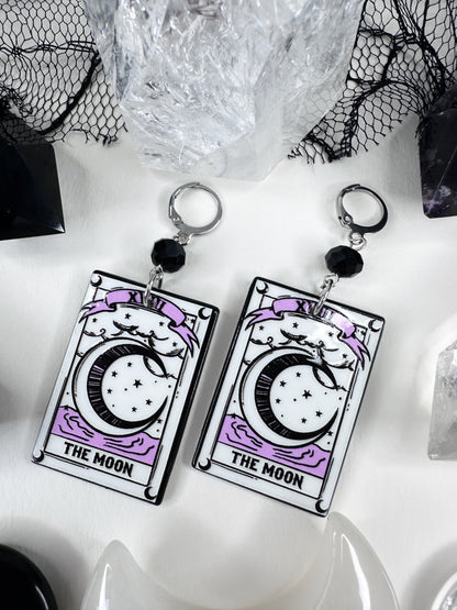 White Witch The Moon Tarot Card Hoop Earrings