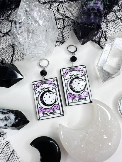 White Witch The Moon Tarot Card Hoop Earrings