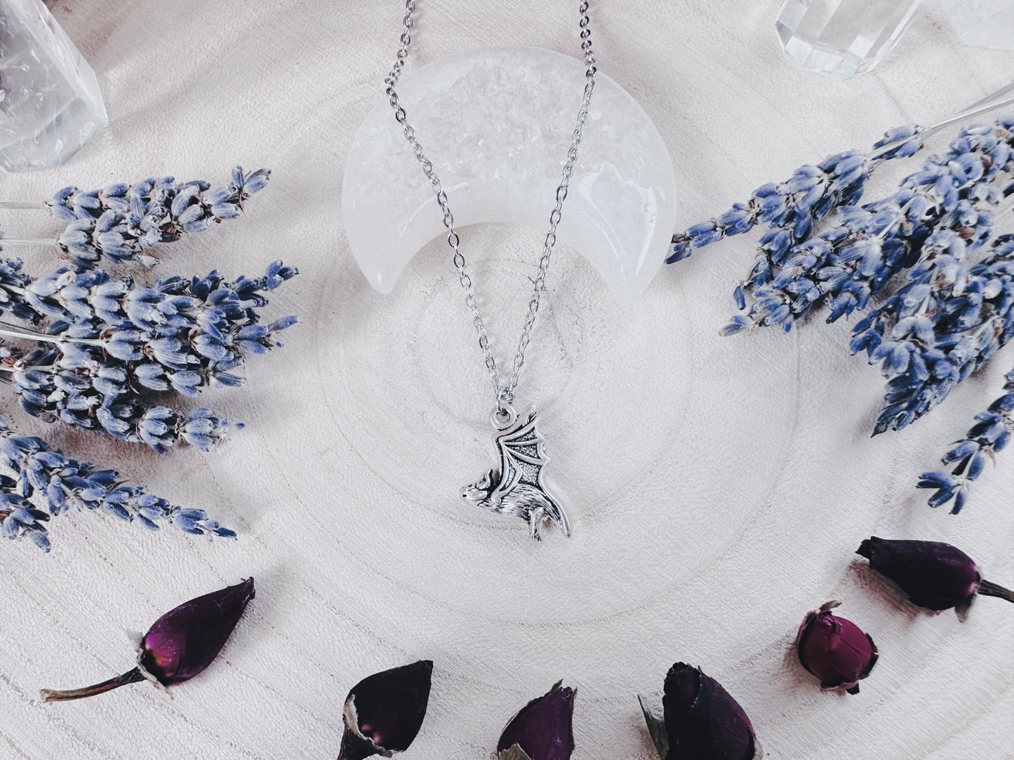 Silver Flying Bat Necklace