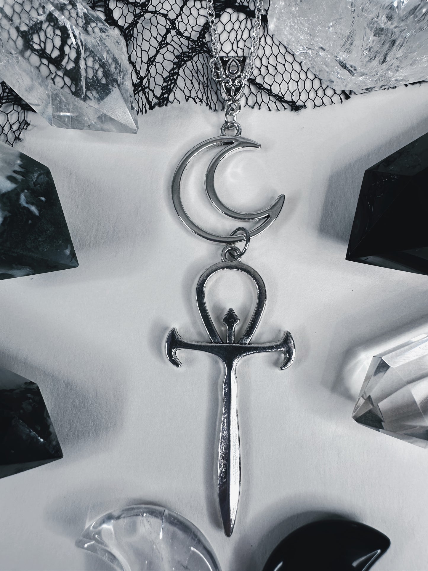 Crescent Moon & Ankh Necklace