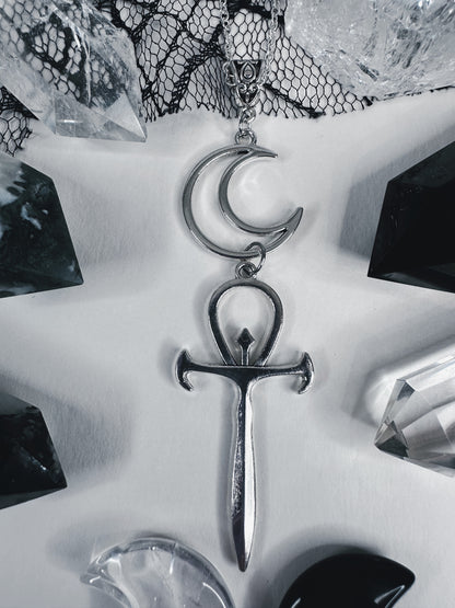 Crescent Moon & Ankh Necklace