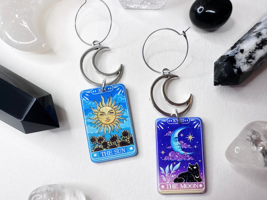 Celestial Sun & Moon Tarot Cards Hoop Earrings