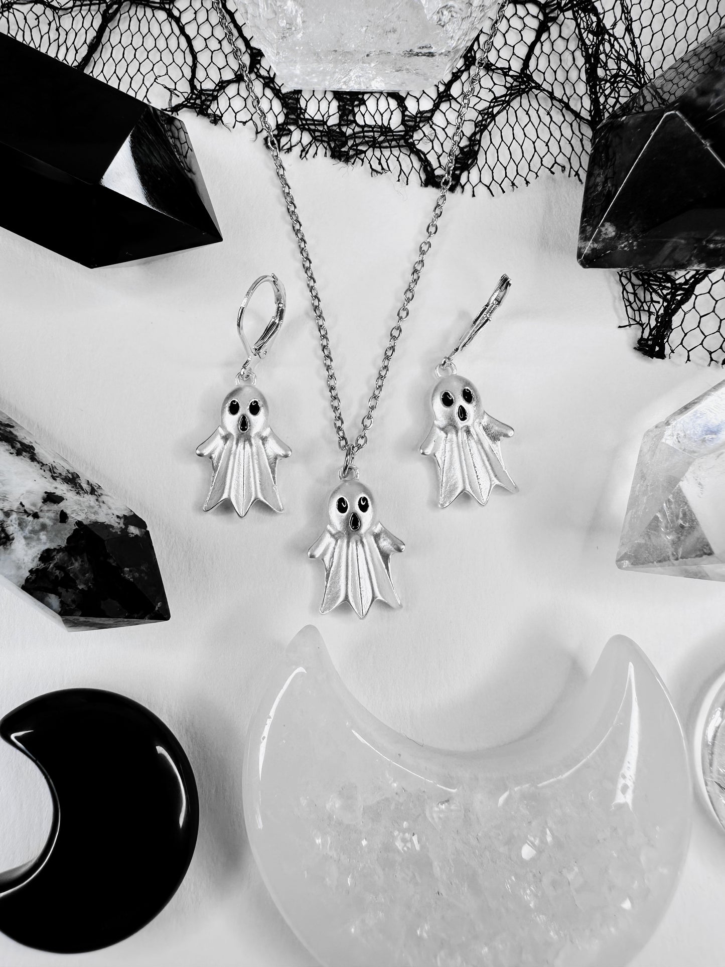 Ghost Family Necklace & Hoop Earrings