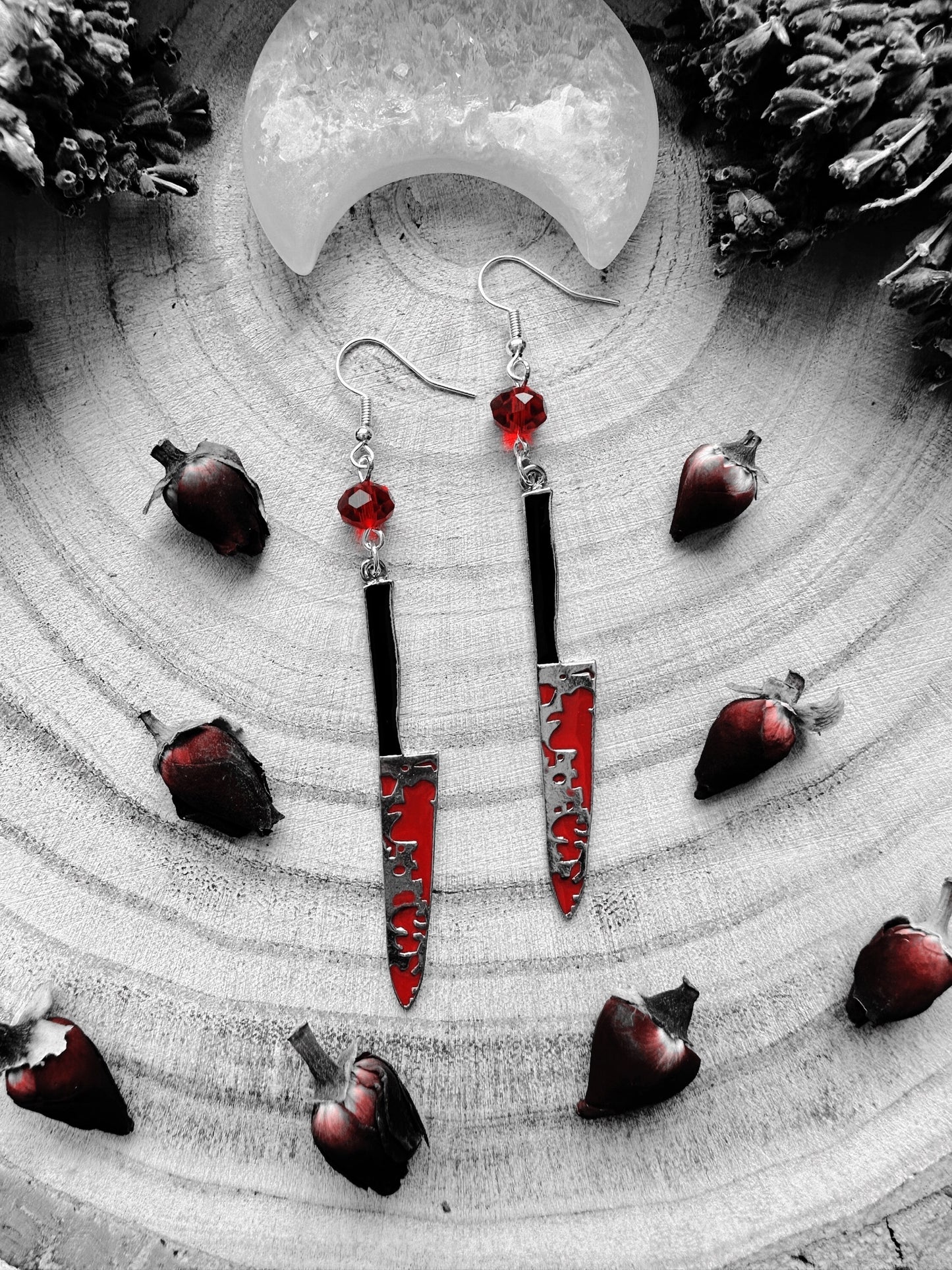 Pewter Bloody Knife Earrings