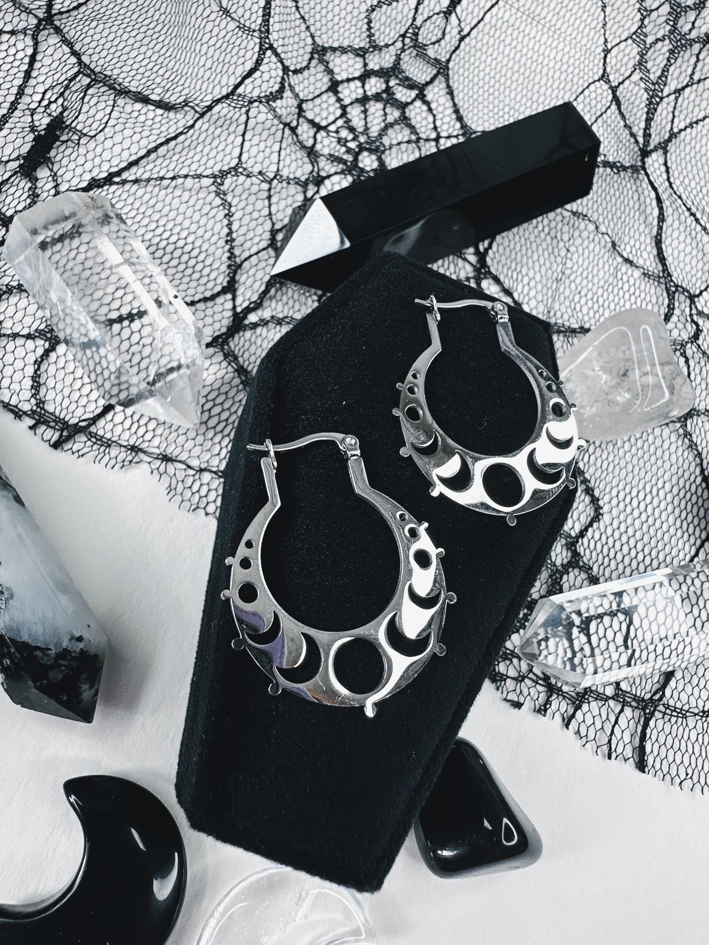 Stainless Steel Moon Phase Hoop Earrings