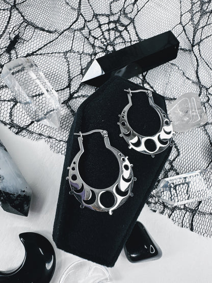 Stainless Steel Moon Phase Hoop Earrings