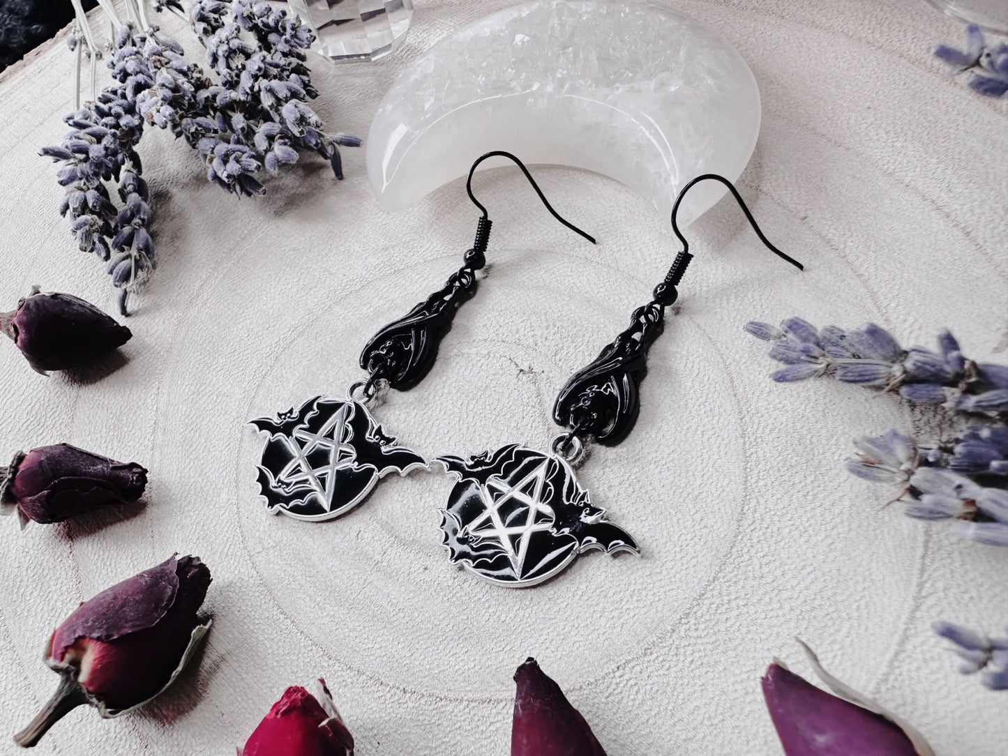 Protected By Bats Pentagram Earrings