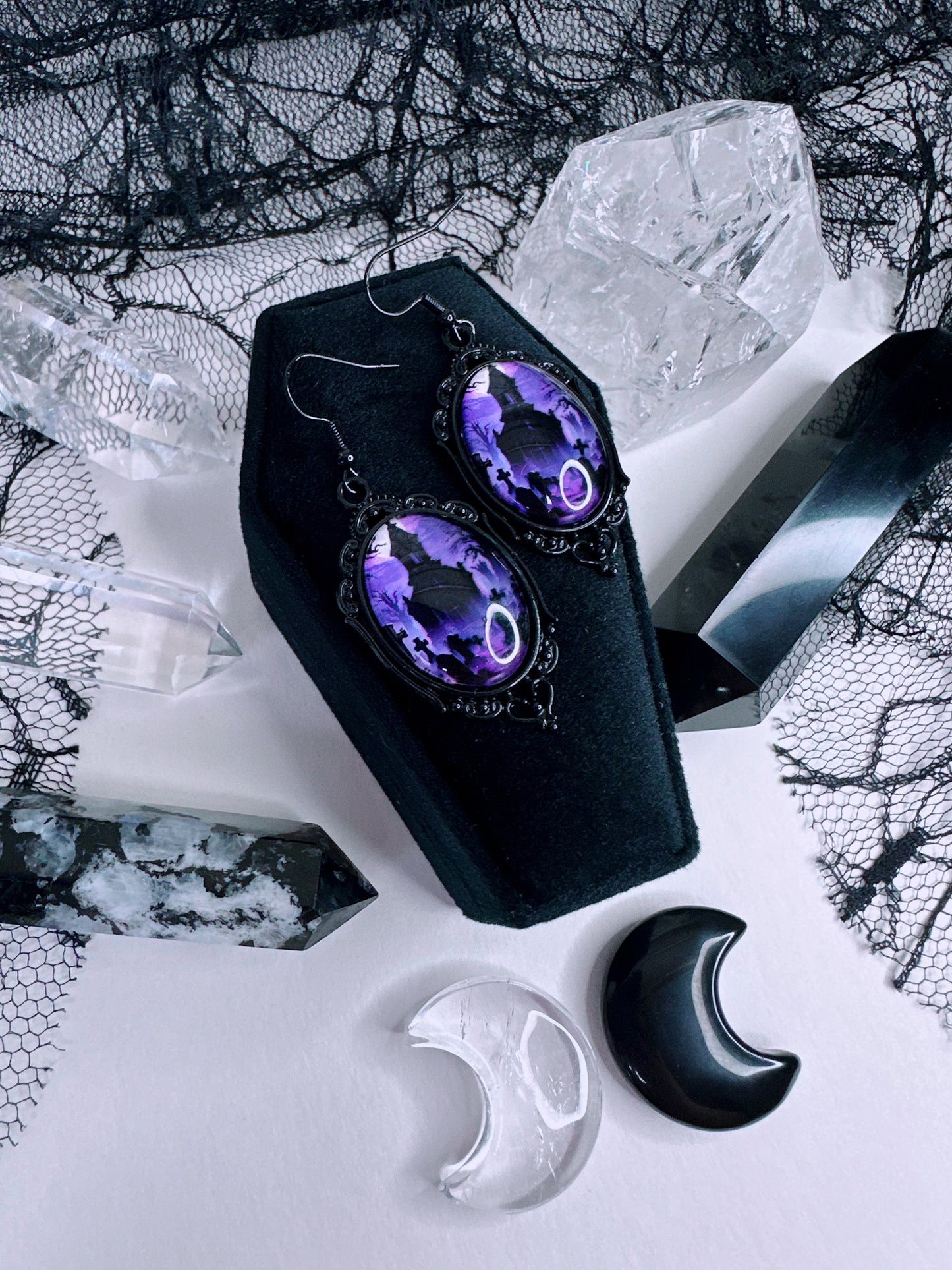 Purple Graveyard Cameo Earrings