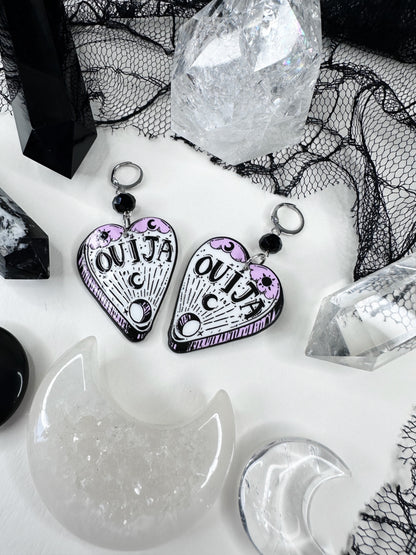 White Witch Ouija Planchette Hoop Earrings