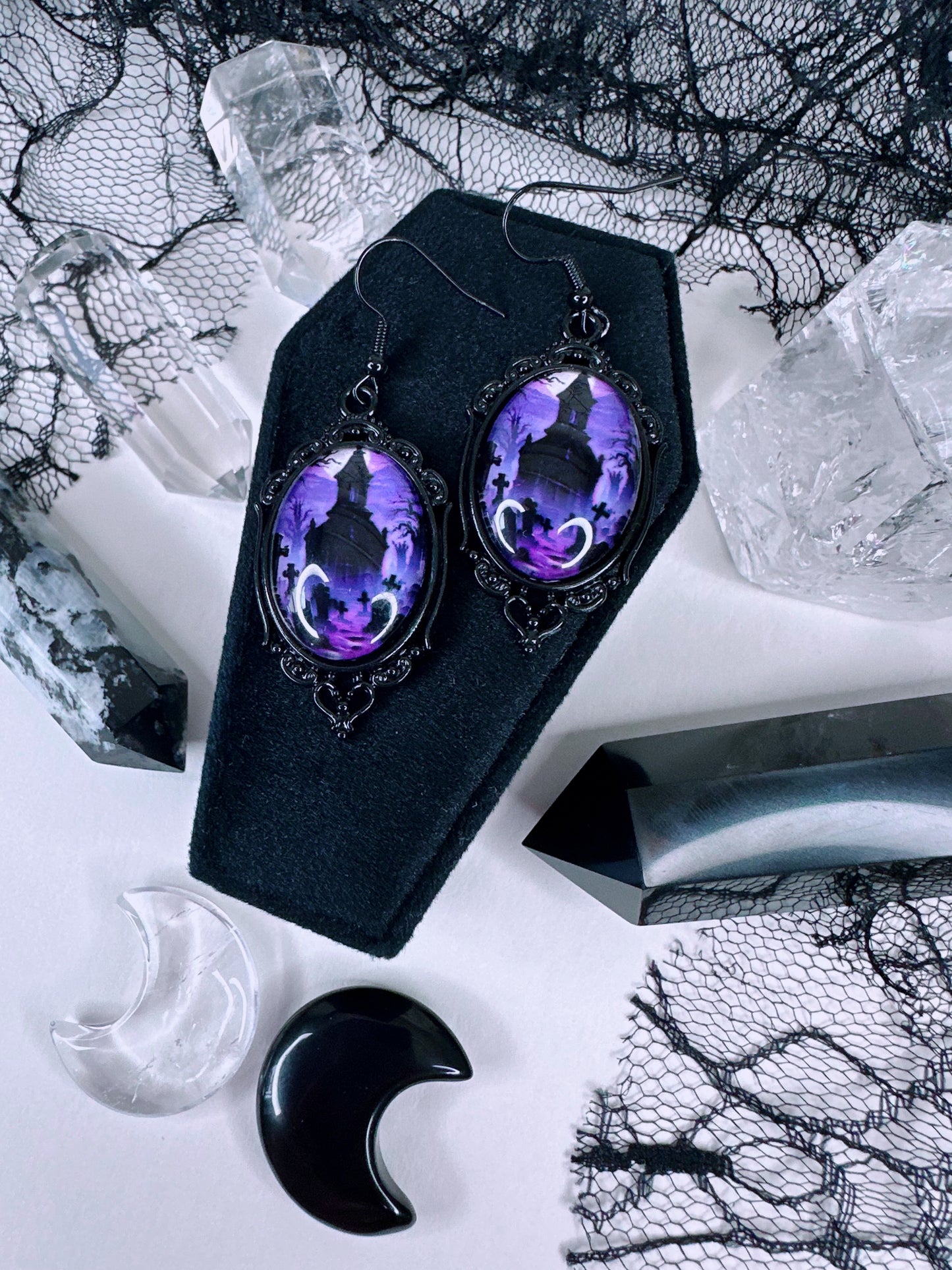 Purple Graveyard Cameo Earrings