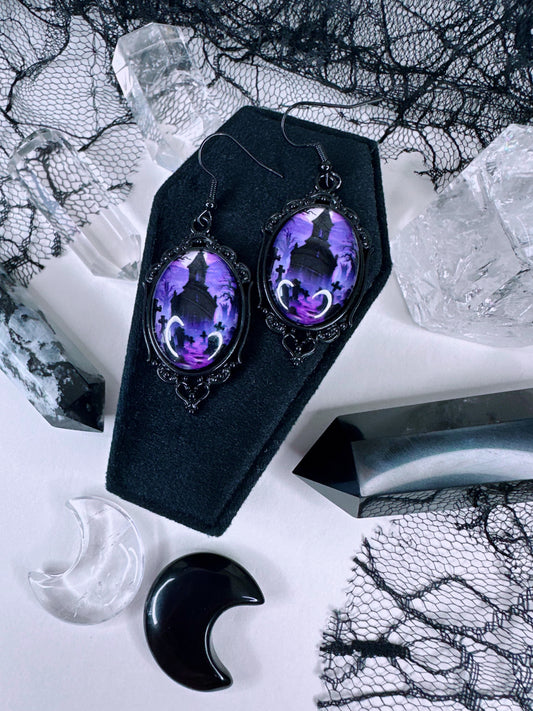 Purple Graveyard Cameo Earrings