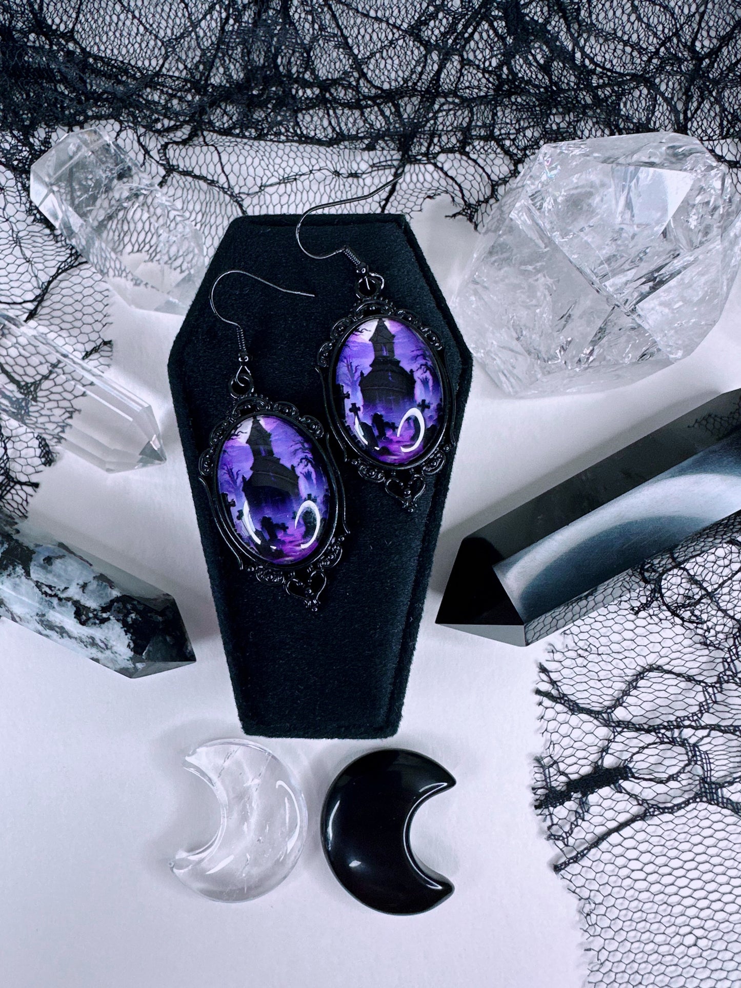 Purple Graveyard Cameo Earrings