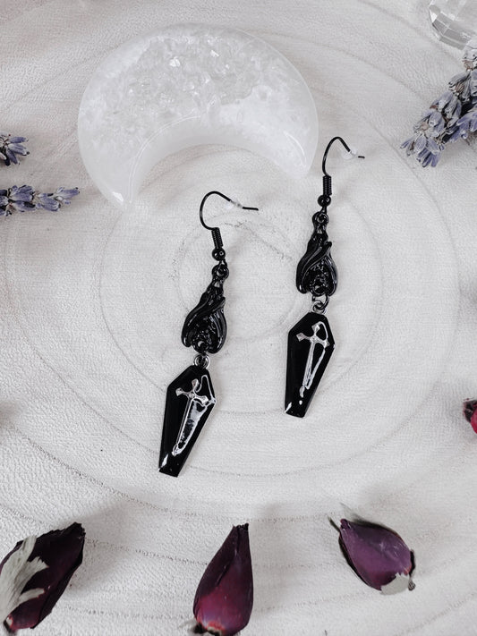 Black Bat & Coffin Earrings