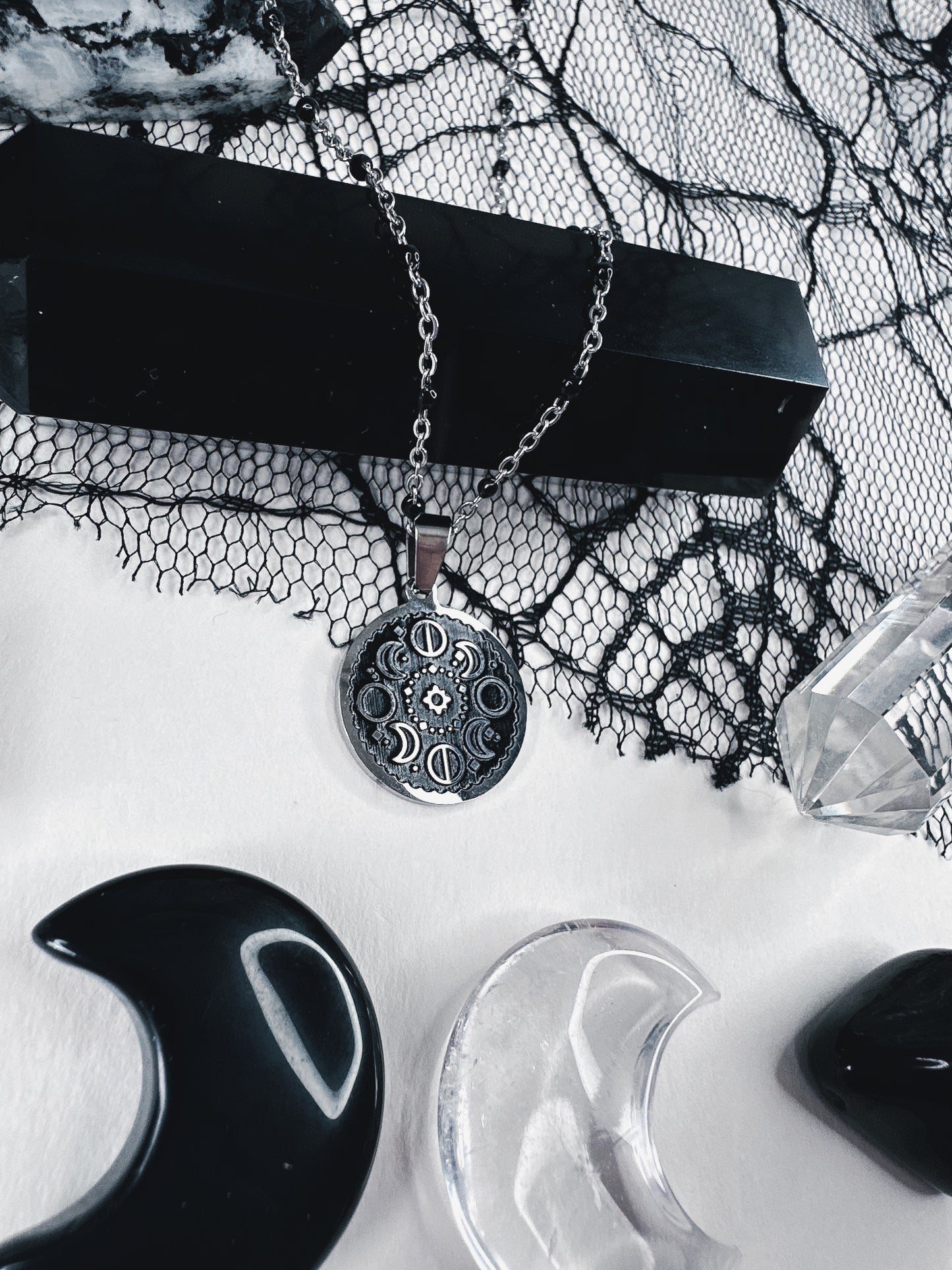 Stainless Steel Moon Phase Necklace