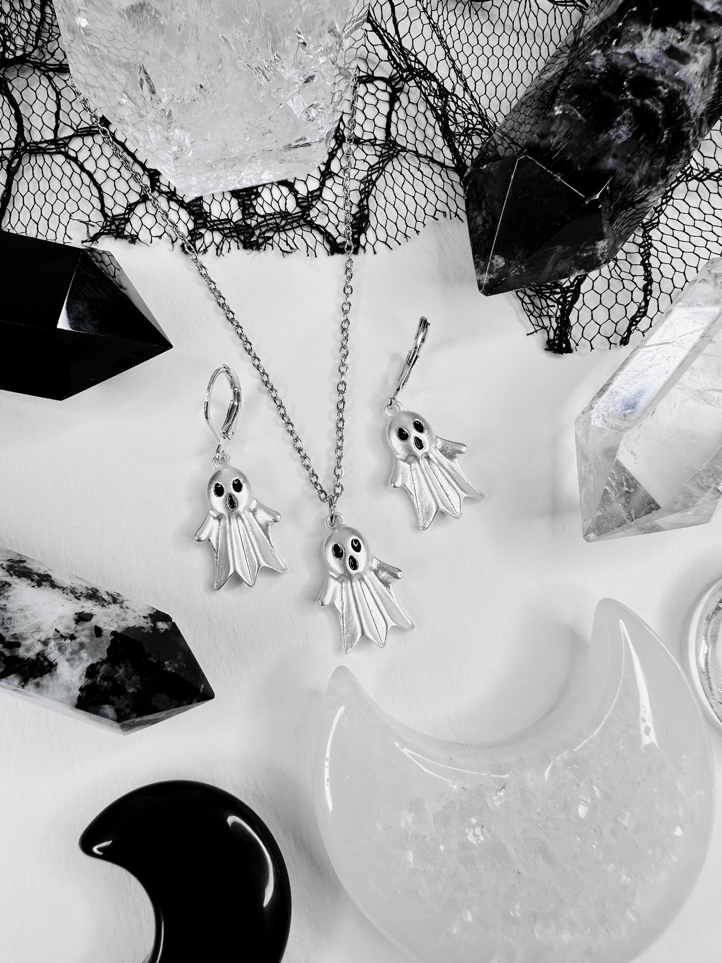 Ghost Family Necklace & Hoop Earrings