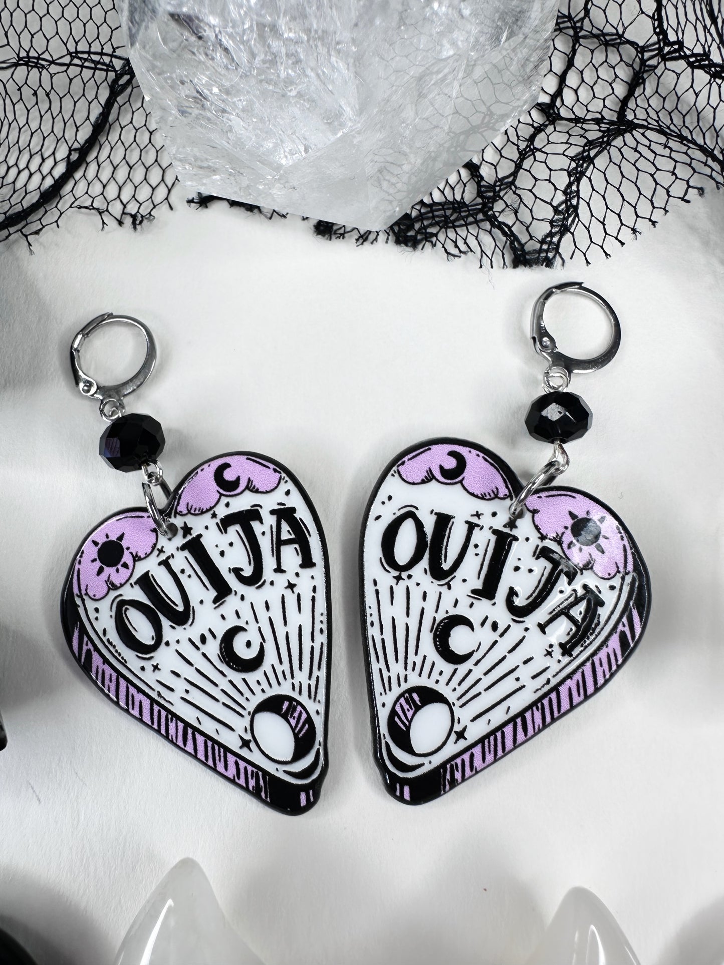 White Witch Ouija Planchette Hoop Earrings