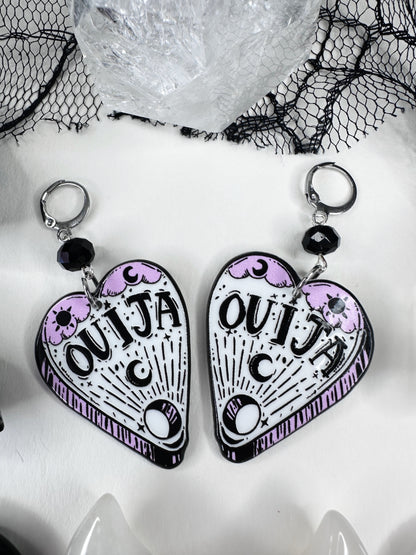 White Witch Ouija Planchette Hoop Earrings