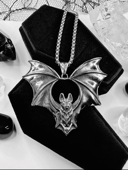 Stainless Steel Bat In Flight Necklace