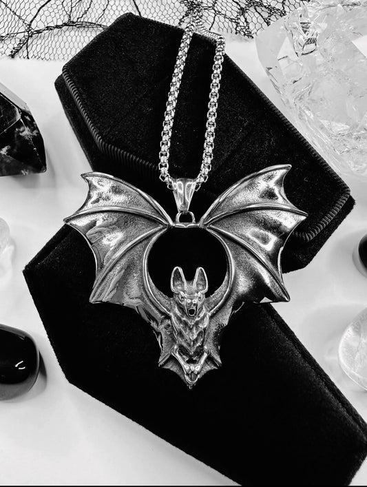 Stainless Steel Bat In Flight Necklace