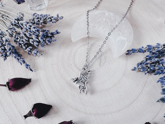 Silver Flying Bat Necklace