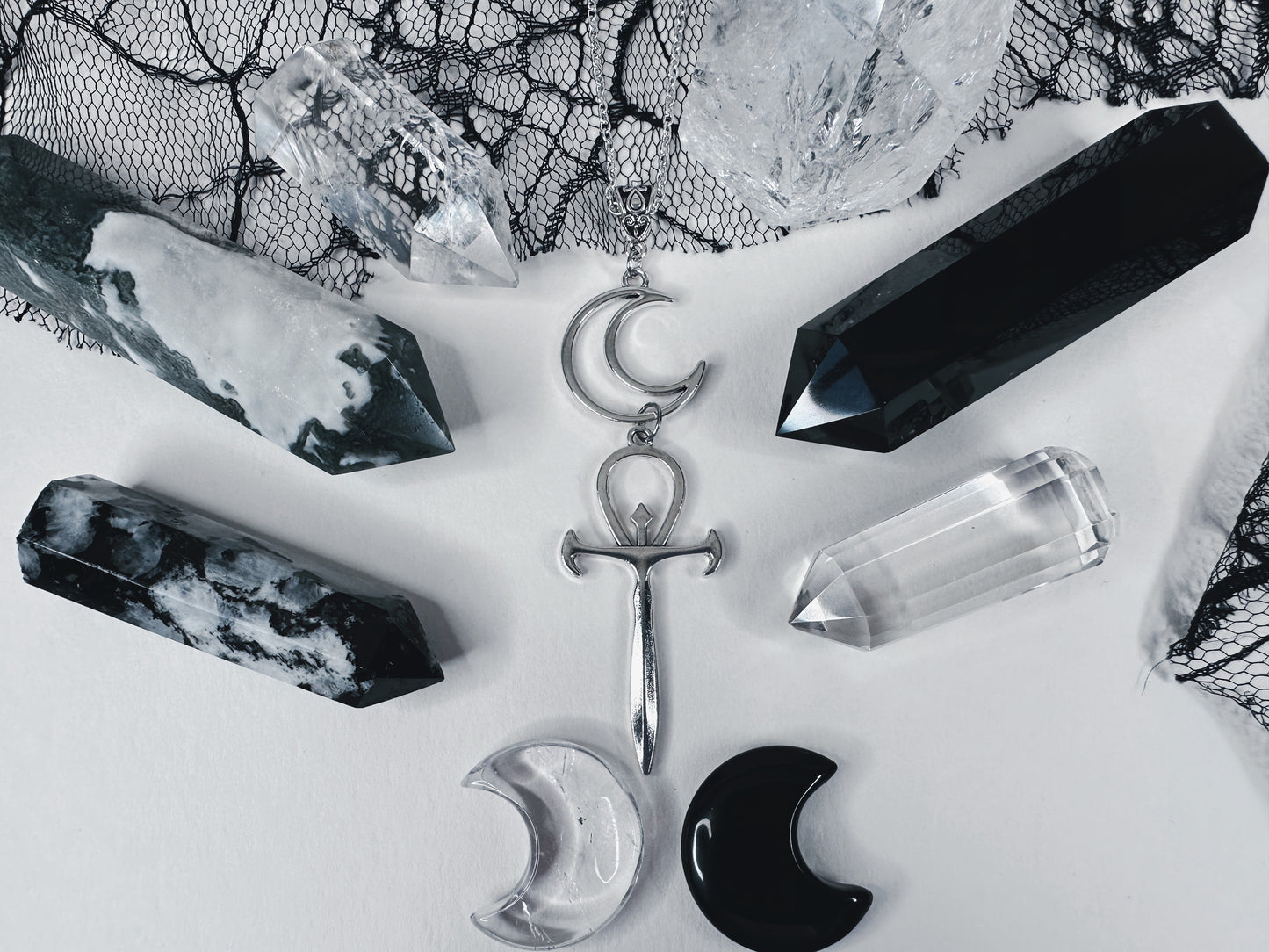 Crescent Moon & Ankh Necklace