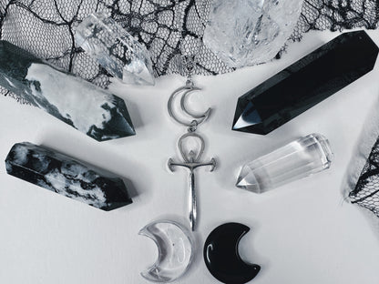 Crescent Moon & Ankh Necklace