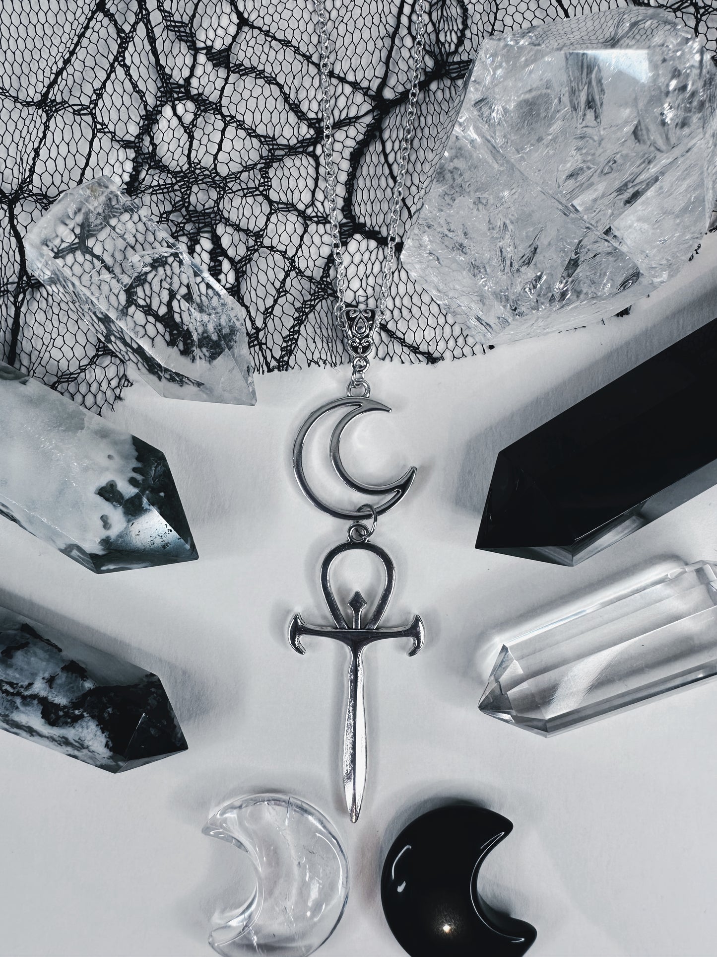 Crescent Moon & Ankh Necklace