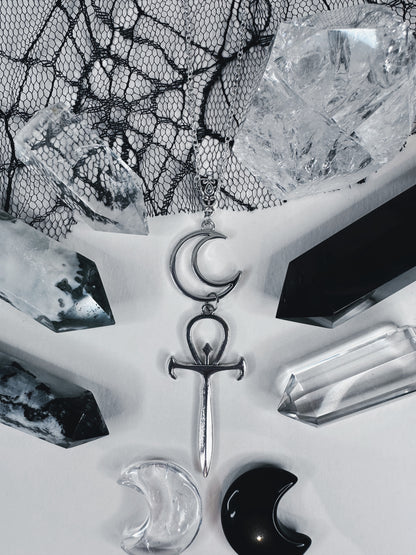 Crescent Moon & Ankh Necklace