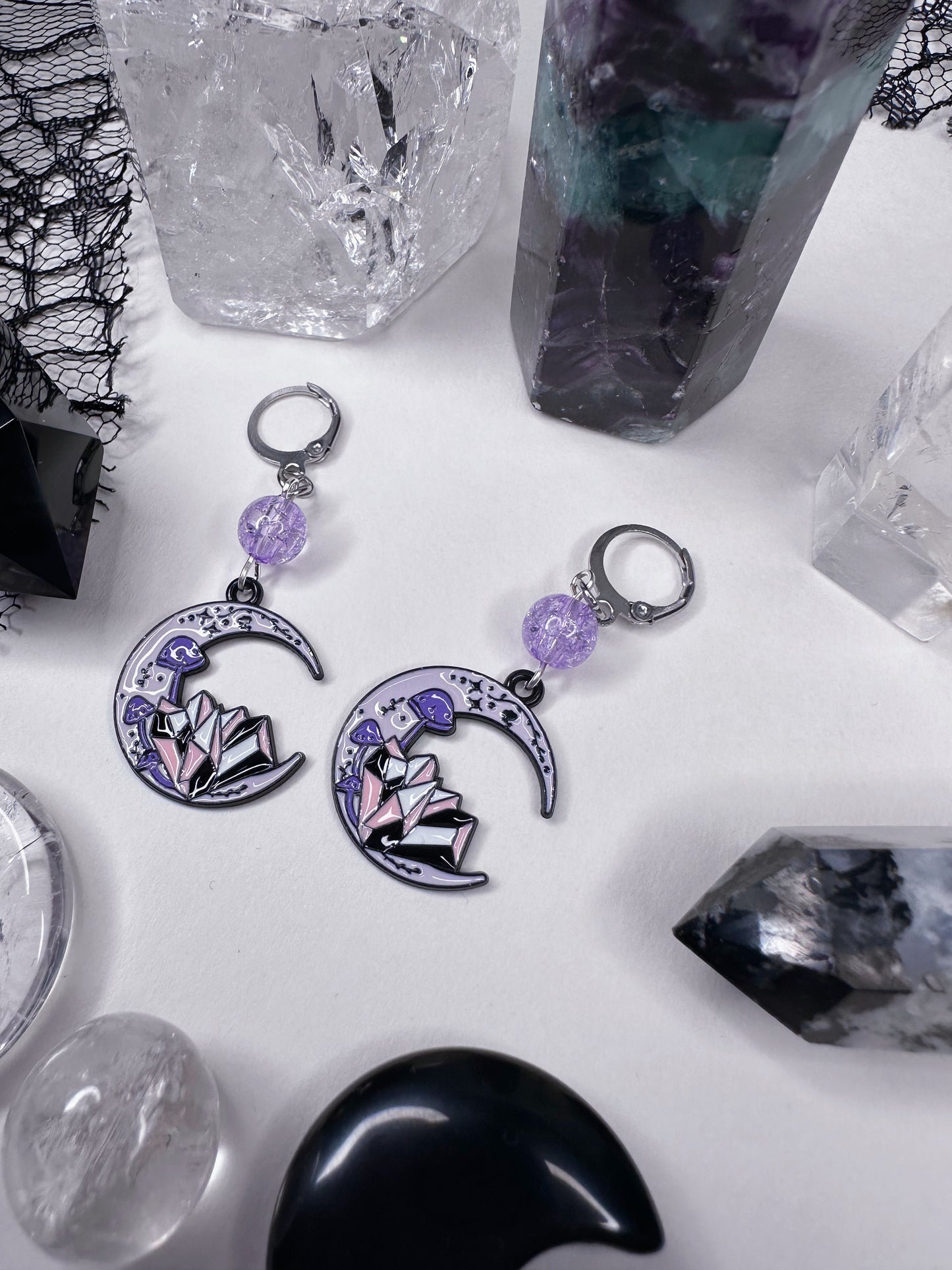 Crystal Moon Hoop Earrings