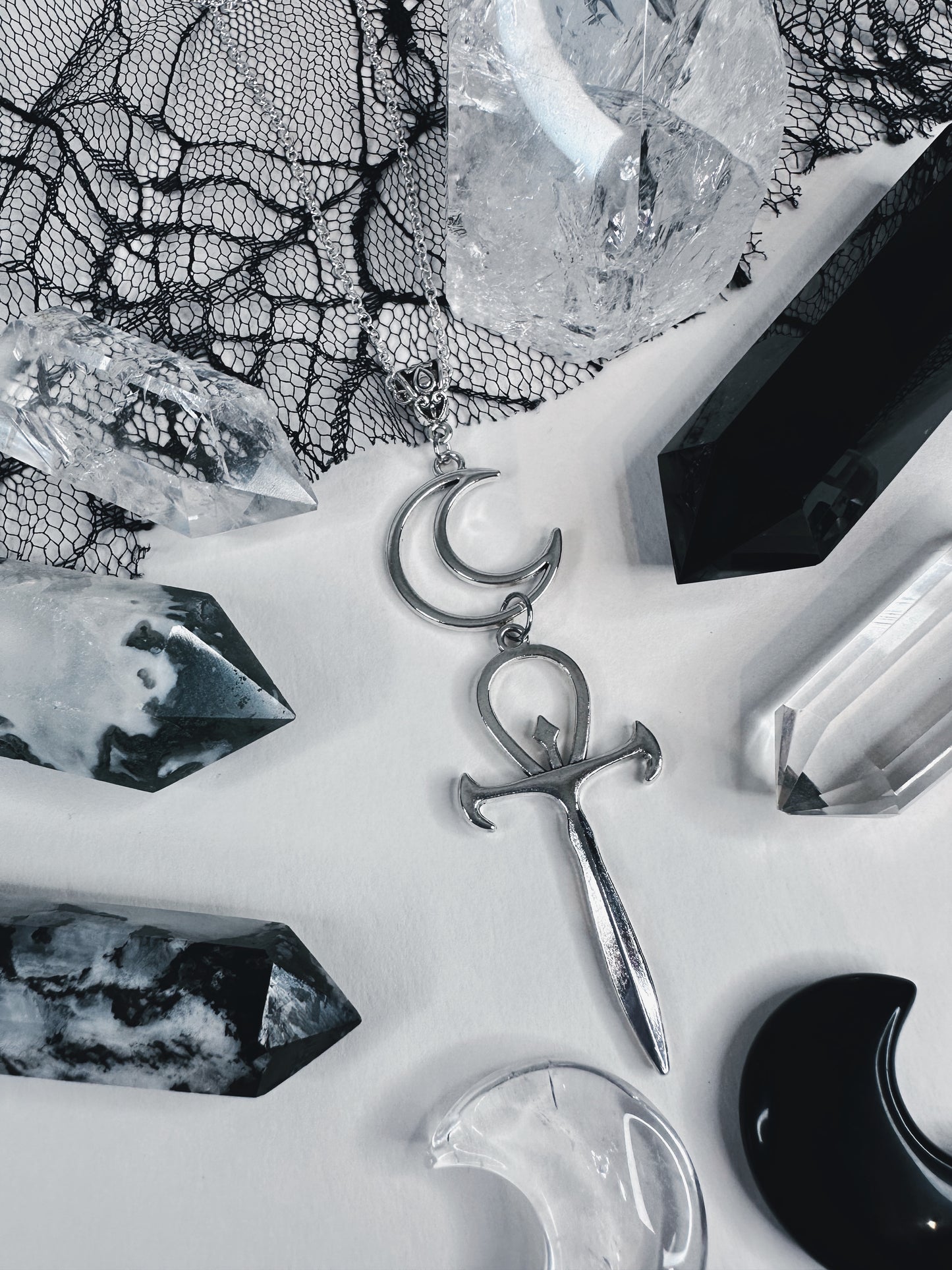 Crescent Moon & Ankh Necklace