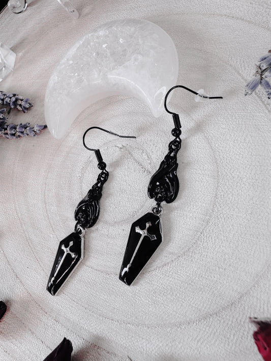 Black Bat & Coffin Earrings