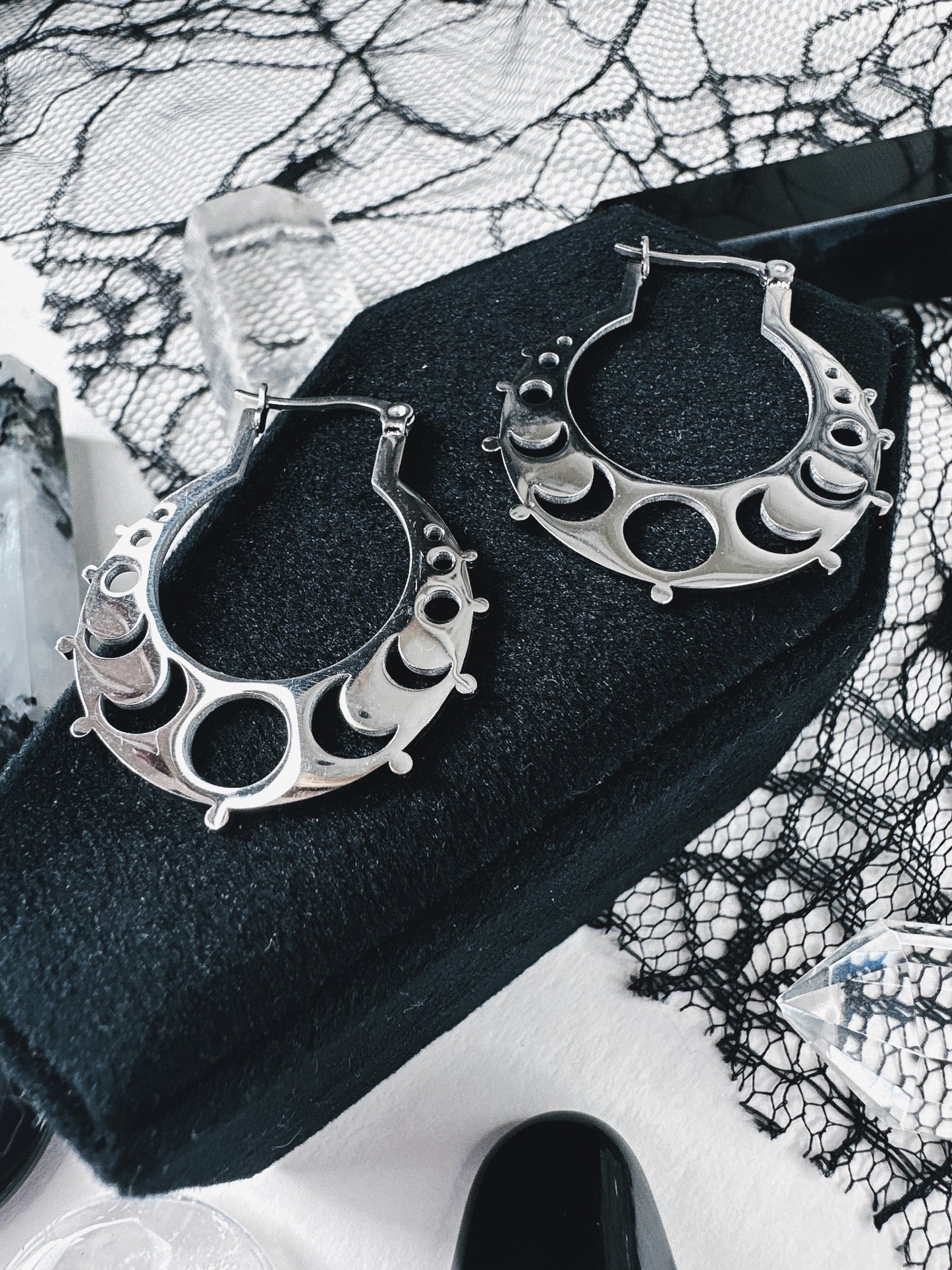 Stainless Steel Moon Phase Hoop Earrings
