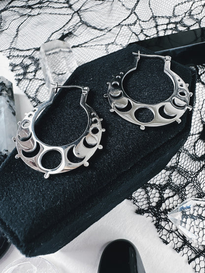 Stainless Steel Moon Phase Hoop Earrings
