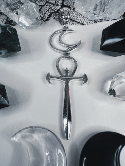 Crescent Moon & Ankh Necklace