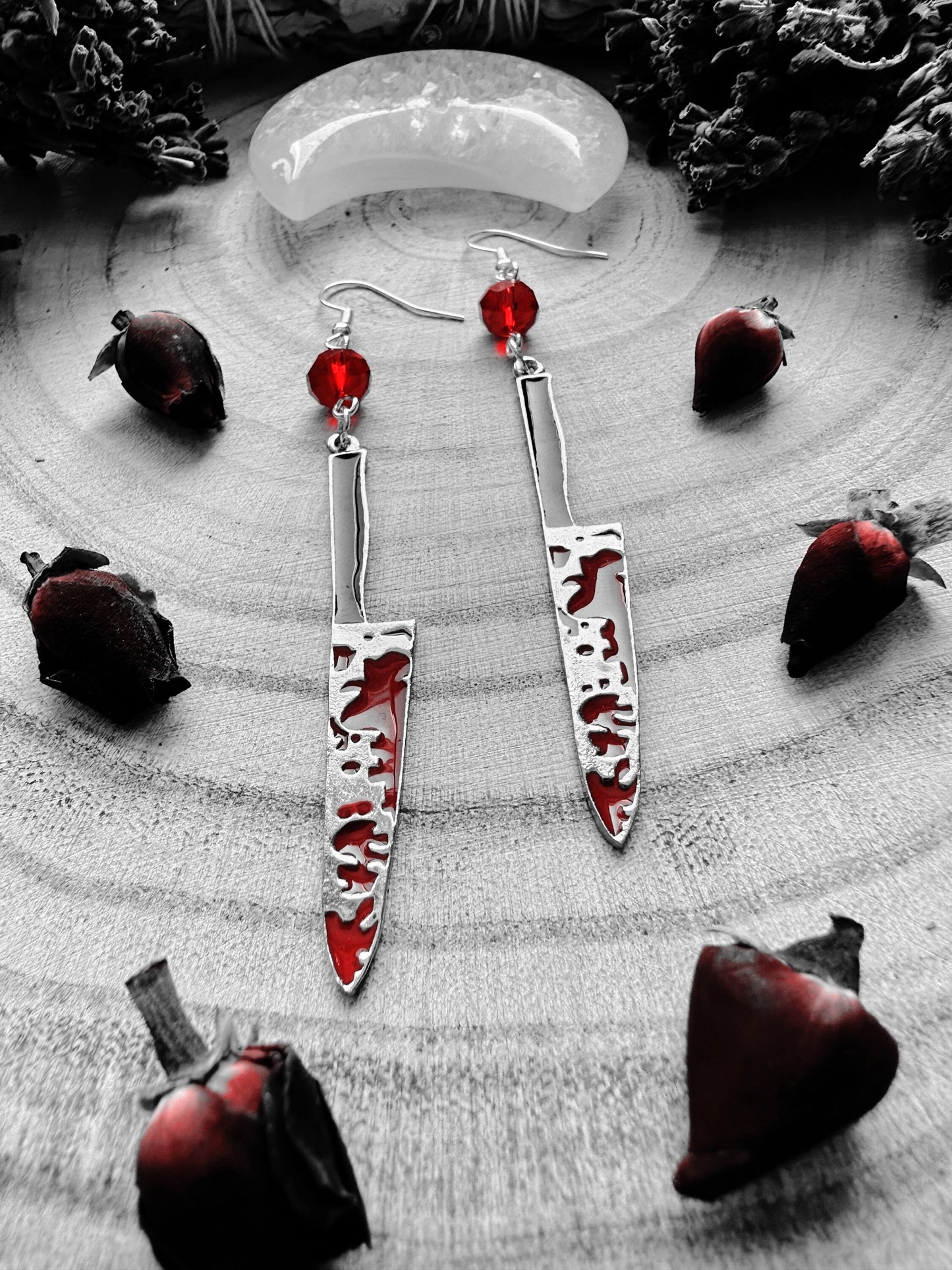 Pewter Bloody Knife Earrings