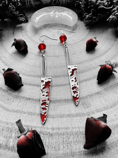 Pewter Bloody Knife Earrings