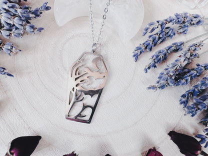 Stainless Steel Bat & Moon Coffin Necklace