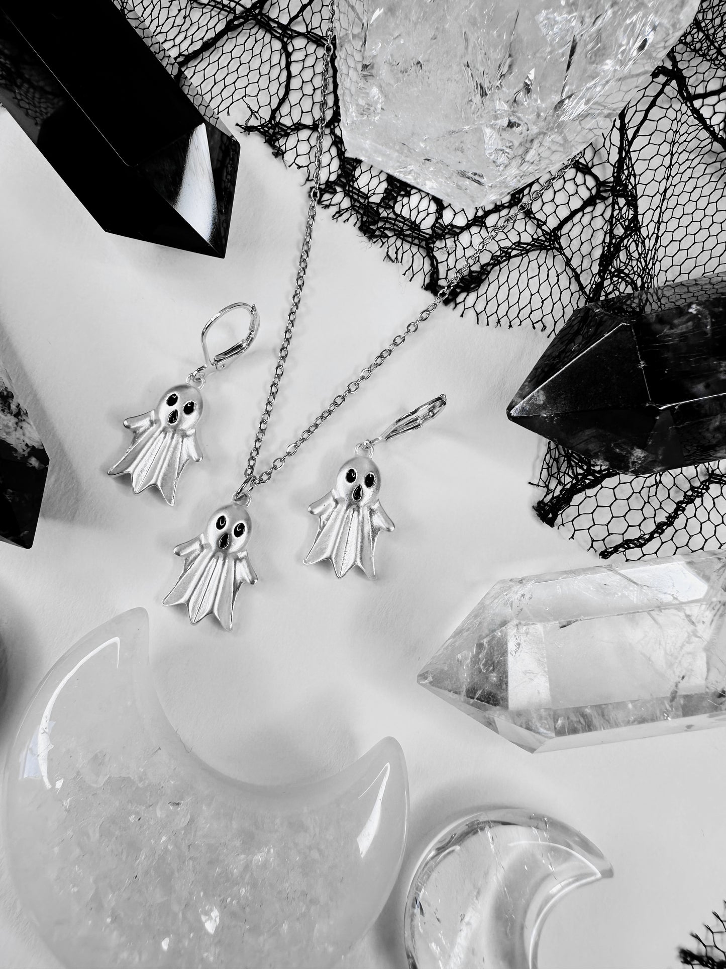 Ghost Family Necklace & Hoop Earrings