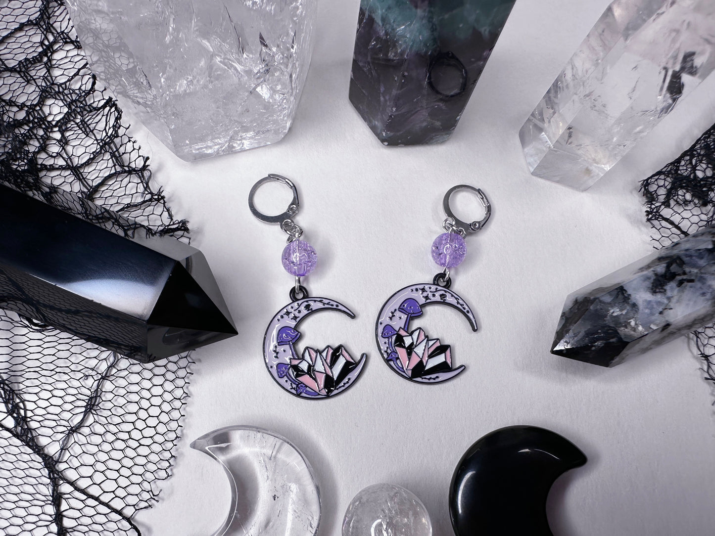 Crystal Moon Hoop Earrings