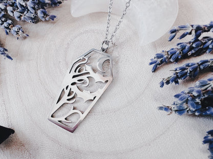 Stainless Steel Bat & Moon Coffin Necklace