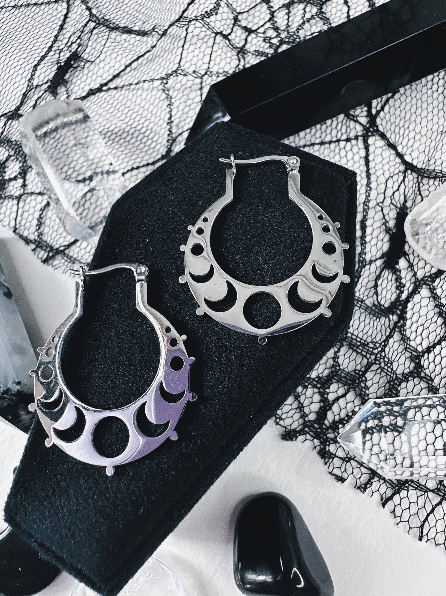 Stainless Steel Moon Phase Hoop Earrings