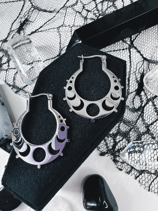 Stainless Steel Moon Phase Hoop Earrings