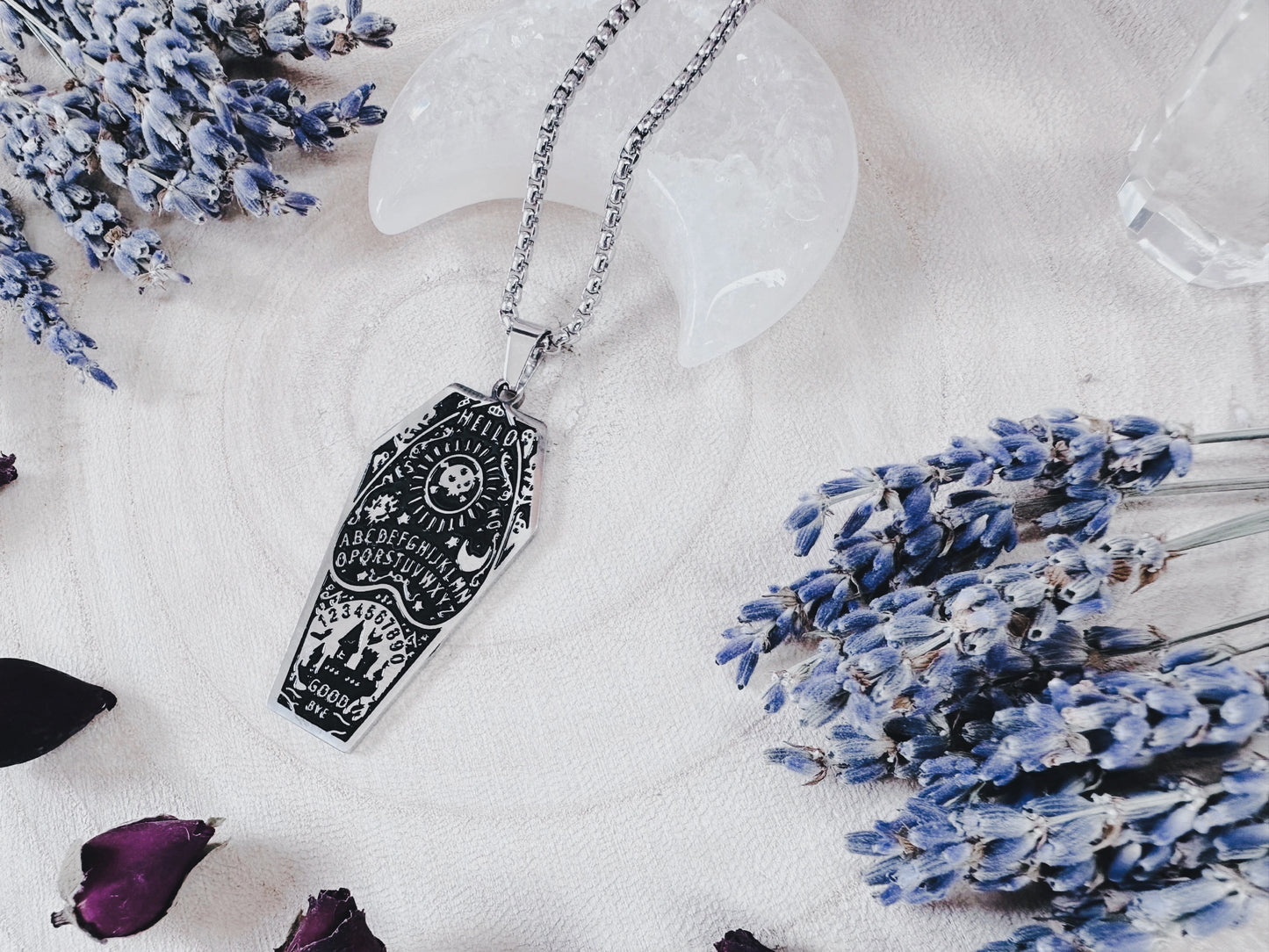 Stainless Steel Ouija Planchette Coffin Necklace