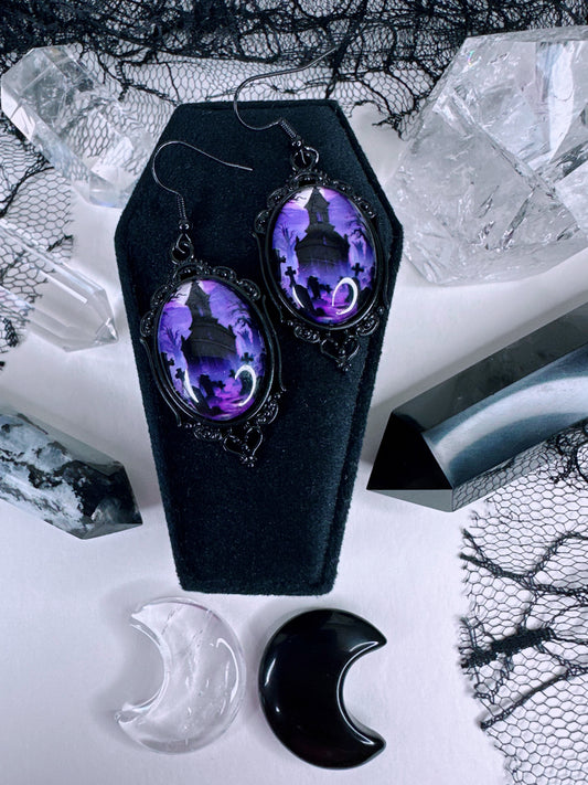 Purple Graveyard Cameo Earrings