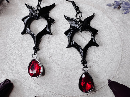 Vampire Heart Bat Wing Earrings