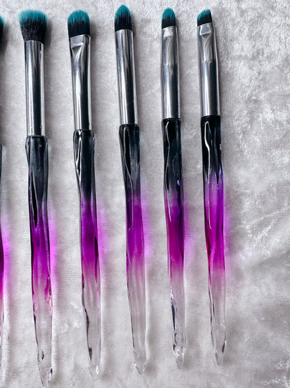 10 Piece Purple Ombré Crystal Effect Makeup Brushes
