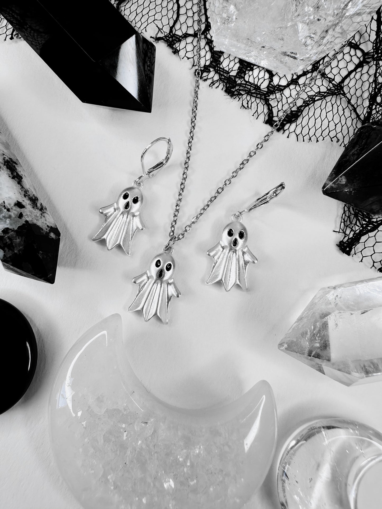 Ghost Family Necklace & Hoop Earrings