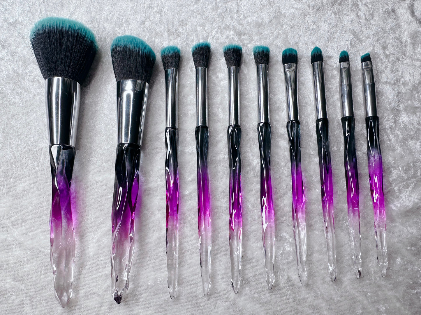 10 Piece Purple Ombré Crystal Effect Makeup Brushes