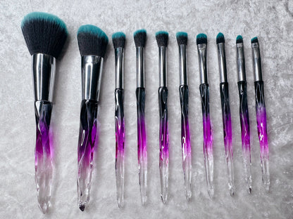 10 Piece Purple Ombré Crystal Effect Makeup Brushes