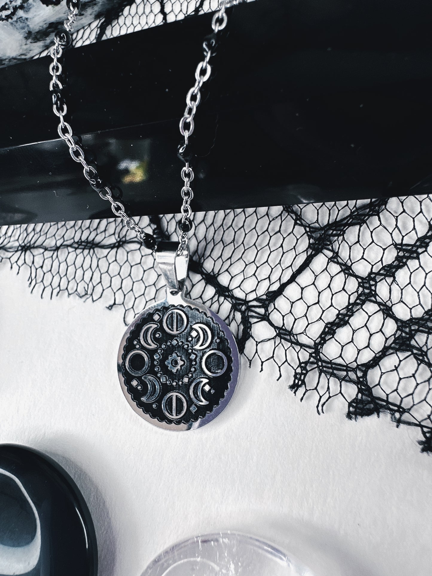 Stainless Steel Moon Phase Necklace